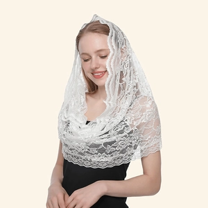 Écharpe Infinie En Dentelle Pour Femmes Broderie Florale Voile De Mantille D'Église Élégant Décoratif