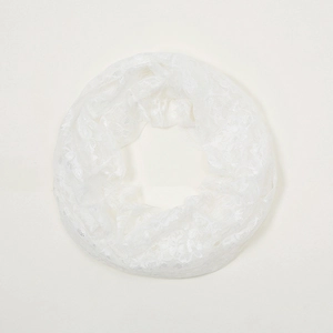 Détail du motif floral complexe en dentelle sur un tour de cou blanc pour femmes