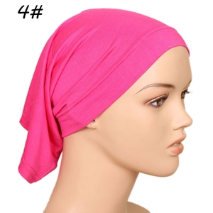 Detail of rose red modal jersey underscarf inner cap with elastic knit texture