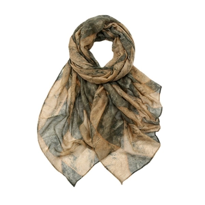 Lightweight bali yarn scarf with geometric diamond patterns in olive green and beige