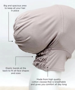 Close-up of the breathable cotton viscose hijab underscarf showing elastic neck detail