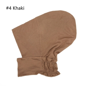 Detail of khaki modal elastic underscarf showing gathered pleats and stretch fabric