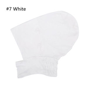 Detail of white modal ninja inner cap featuring elastic pleated neckline and high stretch fabric