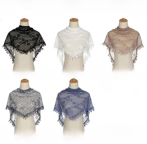 Lace triangle scarf in floral pattern with elegant tassels available in five colors