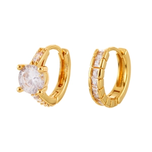 Elegant gold hoop earrings set with sparkling zircon stones and round claw settings