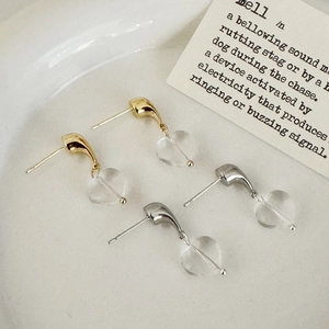Heart Glass Bead Drop Earrings Transparent Clear Minimalist Alloy Elegant Korean Style Jewelry For Women