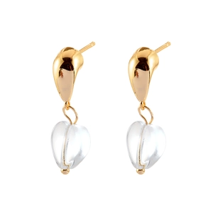 Elegant gold drop earrings with transparent heart glass pendants for stylish women