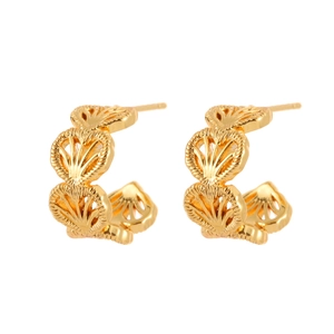 Elegant gold fan-shaped C-hoop earrings with textured metal finish for daily wear