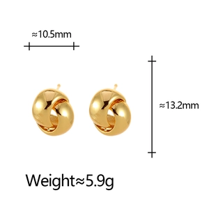Polished gold knot stud earrings for women with dimensional measurements and weight