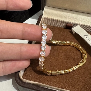Luxury Tennis Bracelet For Women 18K Gold Plated Brass With Round Brilliant Cut White Zircons Elegant Daily Jewelry