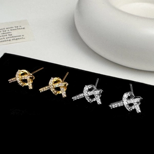 Boucles D'oreilles Puces Noeud Cuivre Zircon Raffiné Minimaliste Bijoux Mode Coréenne Pour Femmes Accessoires Élégants