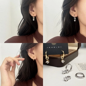 Vintage Geometric Hoop Pendant Earrings Copper Zirconia 18K Gold Plated Minimalist Elegant Jewelry Women