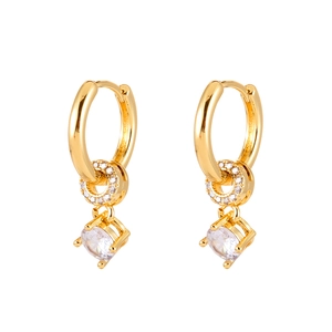 Elegant gold-plated drop earrings with square zircon pendant and sparkling crystal hoop