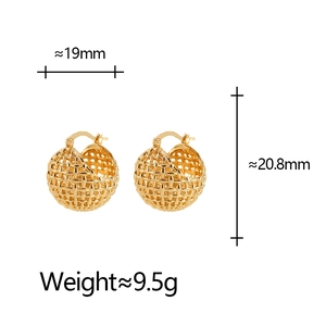 Modern gold hollow mesh sphere earrings with dimensions 19mm by 20.8mm for a sleek look