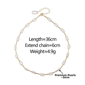 Detail van parelketting met 36cm hoofdketting, 6cm verlenging en 3mm witte parels