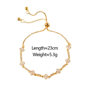 Bracelet à fleurs dorées élégant avec oxydes de zirconium et chaîne réglable pour femme
