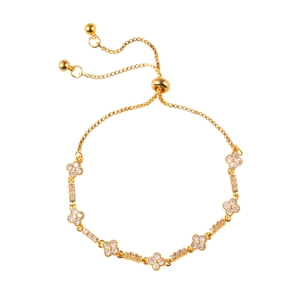 Bracelet élégant en or à fleurs avec zircons et fermeture à cordon réglable