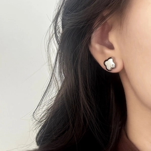 Minimalist silver clover stud earrings with a high-polished mirror finish for women