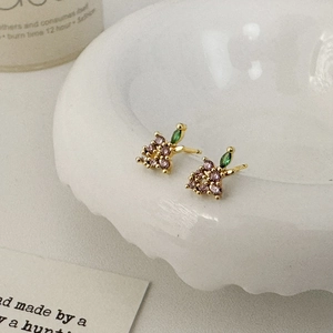 Chic gold-plated grape earrings featuring purple and green gemstones for a dainty look