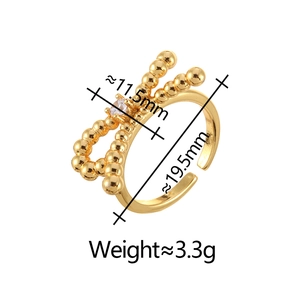Détail d'une bague nœud dorée avec zircon et dimensions précises affichées sur l'image