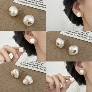 Boucles D Oreilles Puces En Künstliche Perles De Coton Texturées Avec Cuivre Plaqué Or Formes Géométriques Cœur Rond Carré Fleur Bijoux Niche Femme