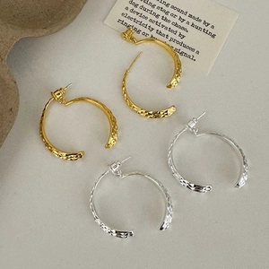 Hammered Texture C-Shaped Hoop Earrings Geometric French Style Copper Jewelry For Women Gold And Silver Tone