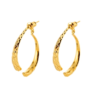 French style gold crescent earrings with diamond-cut texture and polished metal finish