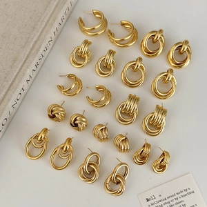 Geometric Copper Stud Earrings Gold Plated Minimalist Hoop Jewelry For Women Luxury Fashion Elegant Trendy Accessory