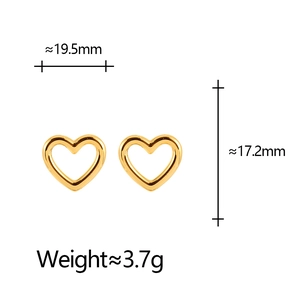 Polished hollow heart earrings in gold finish with 19.5mm width and 17.2mm height