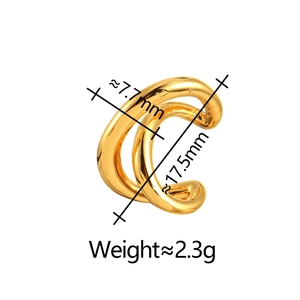 Minimalist gold double layer cross ear cuff with dimensions and weight specs