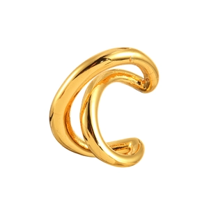 Minimalist double layer golden ear cuff with C-shaped wrap design for non-pierced ears