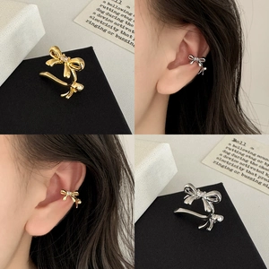 Bowknot Ear Cuff Copper With Zircon Non Pierced Clip On Earrings For Women Light Luxury Fashion Daily Jewelry