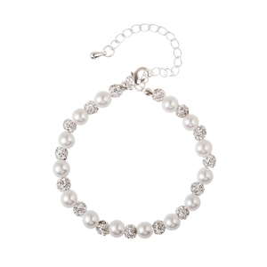 Elegant Shamballa ball pearl bracelet with crystal-studded beads and adjustable silver clasp