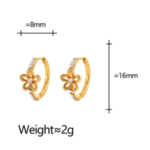 Gold-plated hollow flower hoop earrings with zircon stones and size measurements