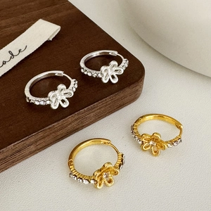 Hollow Flower Hoop Earrings Copper With Cubic Zirconia 18K Gold Plated Chic Small Huggie Jewelry For Women