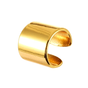 Minimalist wide gold ear cuff with high-polished finish and non-piercing C-shape design