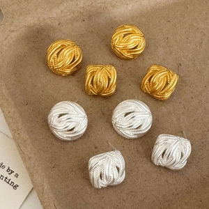 Vintage Copper Matte Stud Earrings With Woven Texture Geometric Round Square Elegant Fashion Jewelry For Women