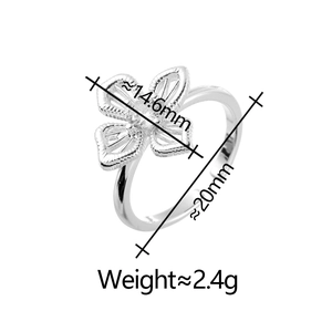 Detailed size and weight specs for hollow flower ring showing 14.6mm clover design