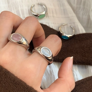 Retro cat eye stone open rings for women in pink, white, blue and green colors