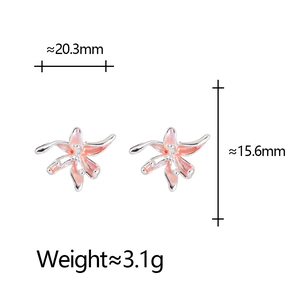 Lilienblüten-Ohrstecker aus rosa Emaille mit Silberrand und 20,3 mm Breitenmaßen