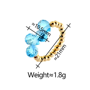 Detail view of glass bead ring with size measurements and weight specifications