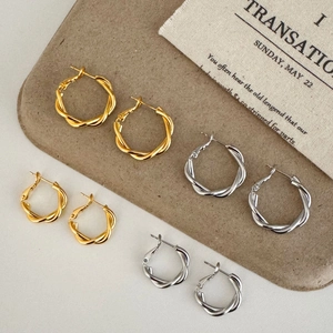 Créoles Torsadées Cuivre Brillant Or Et Argent Avec Tige En Argent Sterling 925 Bijoux Style Rétro Pour Femmes