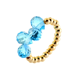 Chic light blue faceted glass bead ring with gold metal beaded band for women