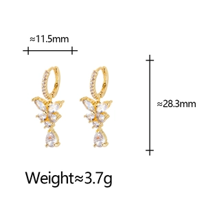 Elegant gold butterfly zircon earrings with dimensions 11.5mm width and 28.3mm height