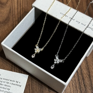 Butterfly Water Drop Zircon Necklace Earrings Copper 14K Gold Plated Minimalist High End Jewelry For Women
