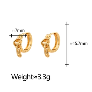 Golden heart belt buckle earrings with hollow design, size 15.7mm by 7mm