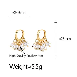 Boucles d'oreilles pendantes dorées avec perles de 4mm haute brillance en style de franges