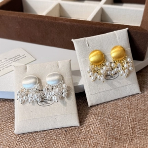 Boucles Oreilles Clous Cuivre Brossé Gland Künstliche Perle Tige Cuivre Bijoux Vintage Français Élégant Pour Femme Design Niche