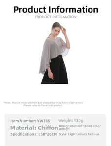 Gray chiffon shawl for evening dresses showing product size 250x26cm and details