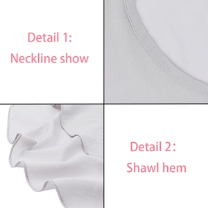 Detail showing the elegant neckline and high-quality hem of the light purple chiffon shawl
